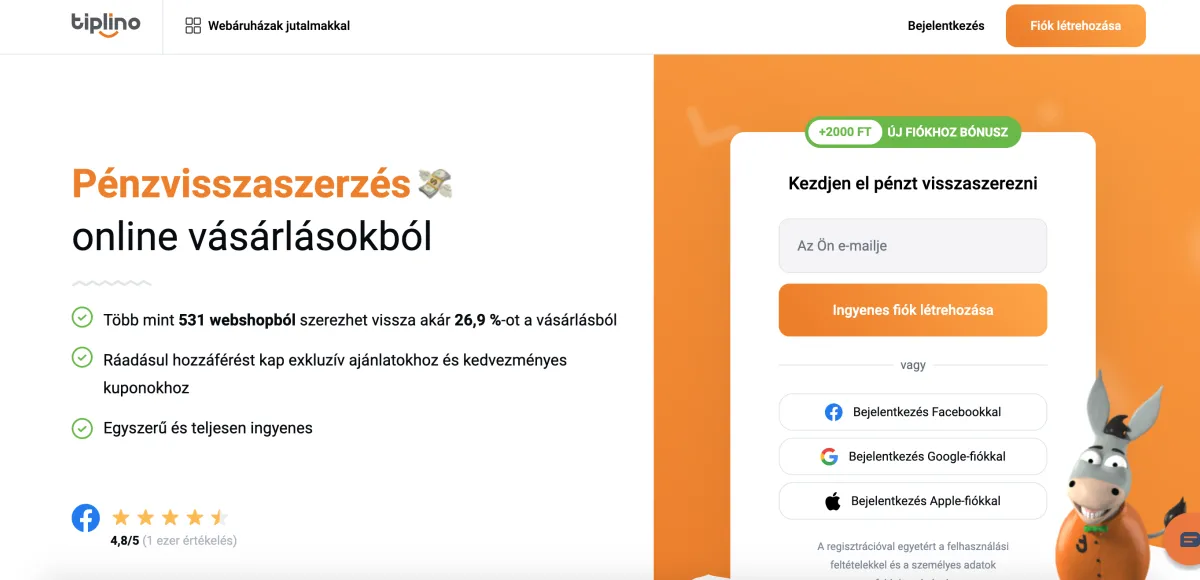 Tiplino - cashback szolgáltatás